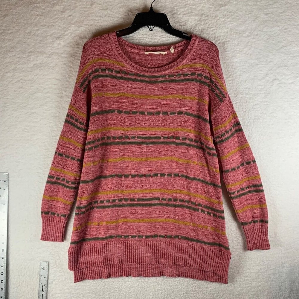 Soft Surroundings Womens Lisabetta Pink Stripe Crewneck Knit Sweater Size M 8731